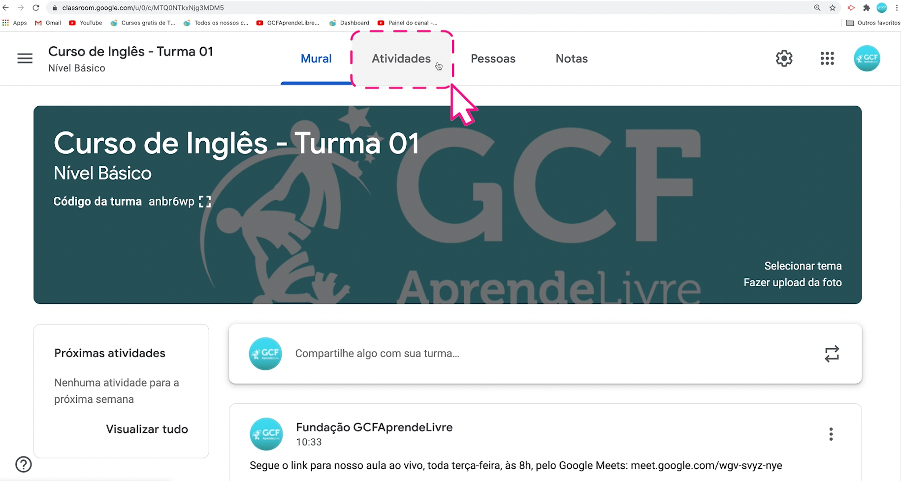 Como usar Google Meet nas aulas virtuais do Google Classroom 1